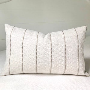 Lumbar Pillow Covers 12x20~Cream Textured Pillow Cover with Beige Stripe Throw Pillow Cover by Spicy Nacho Decor