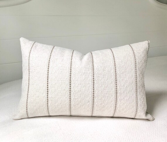 Lumbar Pillow Covers 12x20cream Textured Pillow Cover With Beige Stripe Throw Pillow Cover by Spicy Nacho Decor Etsy
