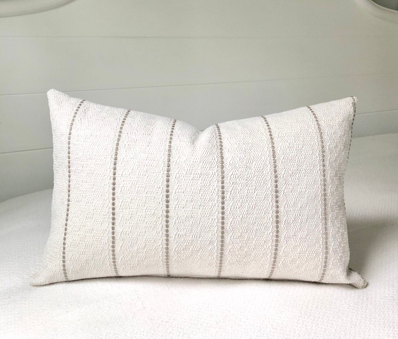 Oatmeal and cream stripes, handwoven cotton throw pillow, thick