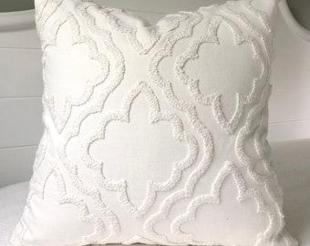 White Textured Pillow Covers~Textured Throw Pillow Covers~Shabby Chic Tufted Pillow Cover by Spicy Nacho Decor