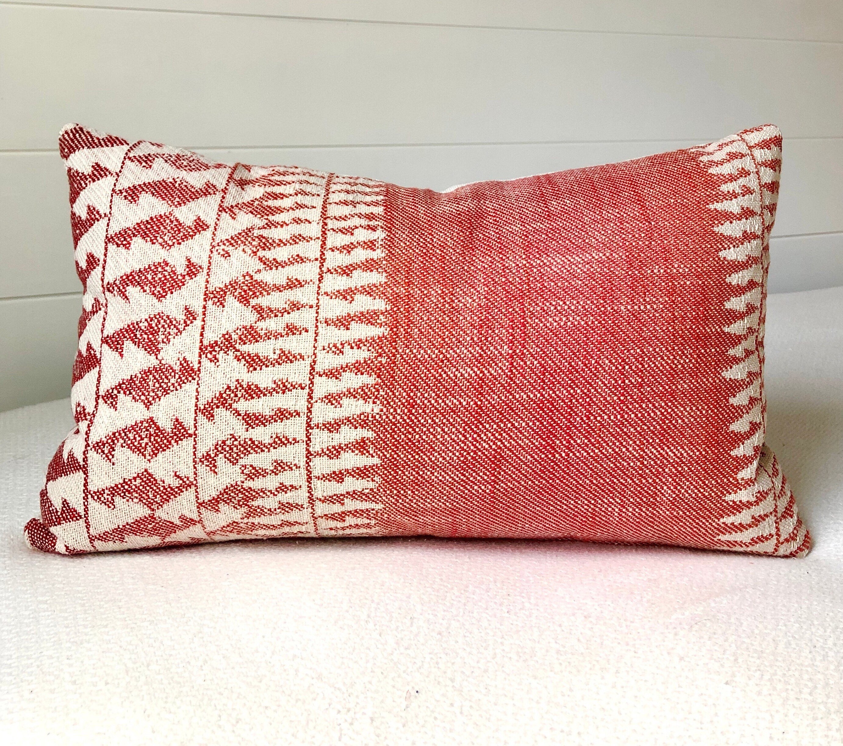 Red Lumbar Pillow Covers 12x20pillow Cover Red Woven Etsy