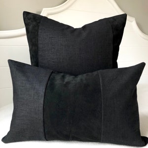 Black Suede Pillow Cover 12x20~Suede Lumbar Pillow~Black Linen Pillow Cover~Suede Throw Pillow Covers by Spicy Nacho Decor