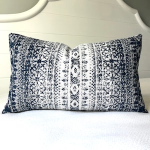 Blue Pillow Covers 12x20 Lumbar Pillow Cover~Navy Blue Pillow~Chenille Woven Throw Pillow Covers Southwest~Spicy Nacho Design