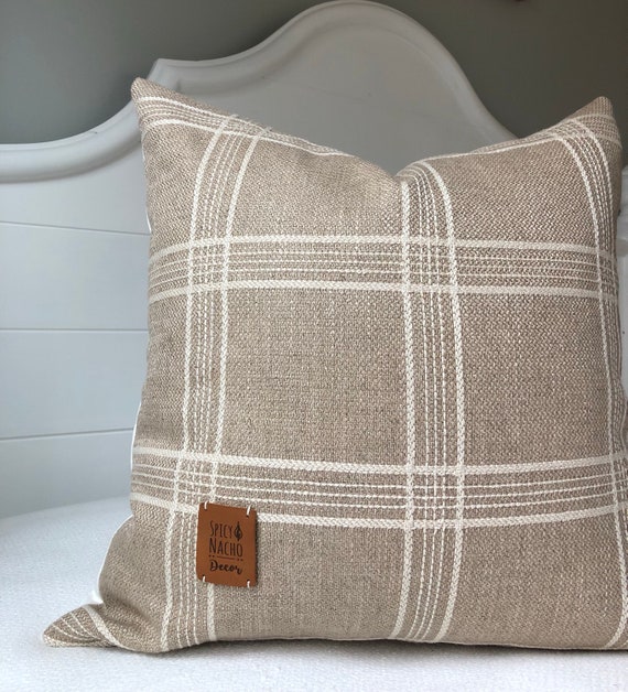 Plaid Pillow Covers 20x20tan Linen Pillow Covertan Cream Etsy