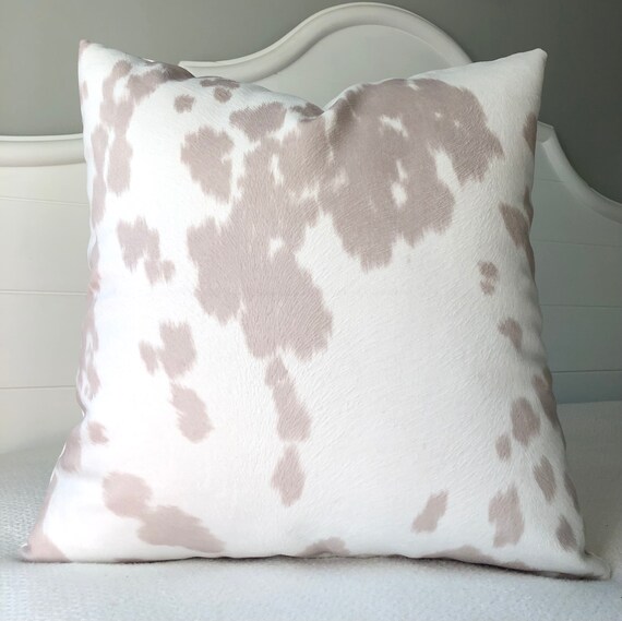 Faux Cowhide Pillow Cover: Cream & Tan Velvet, Spicy Nacho Decor