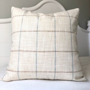 Plaid Throw Pillow Covers 20x20 Pillow Cover~20 x 20 Aqua Tan Cream Windowpane Plaid Pillows by Spicy Nacho Decor