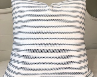 Navy Blue and White Stripe Throw Pillow Covers 20x20~Nautical Pillow~Blue Striped Pillow Cover~Blue Ticking Pillow by Spicy Nacho Decor