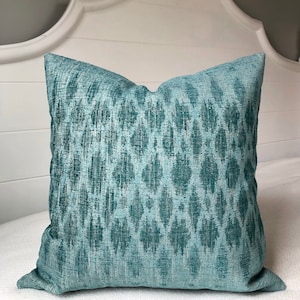Turquoise Ikat Throw Pillow Cover: Blue Green Woven Accent Pillow