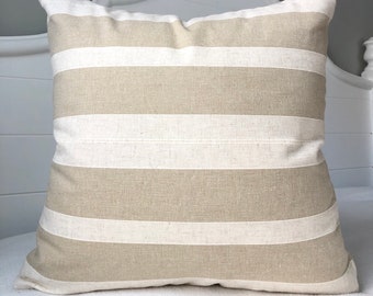 Tan Pillow Covers 20x20~Two Toned Striped Pillow Cover~Tan Throw Pillow Covers by Spicy Nacho Decor