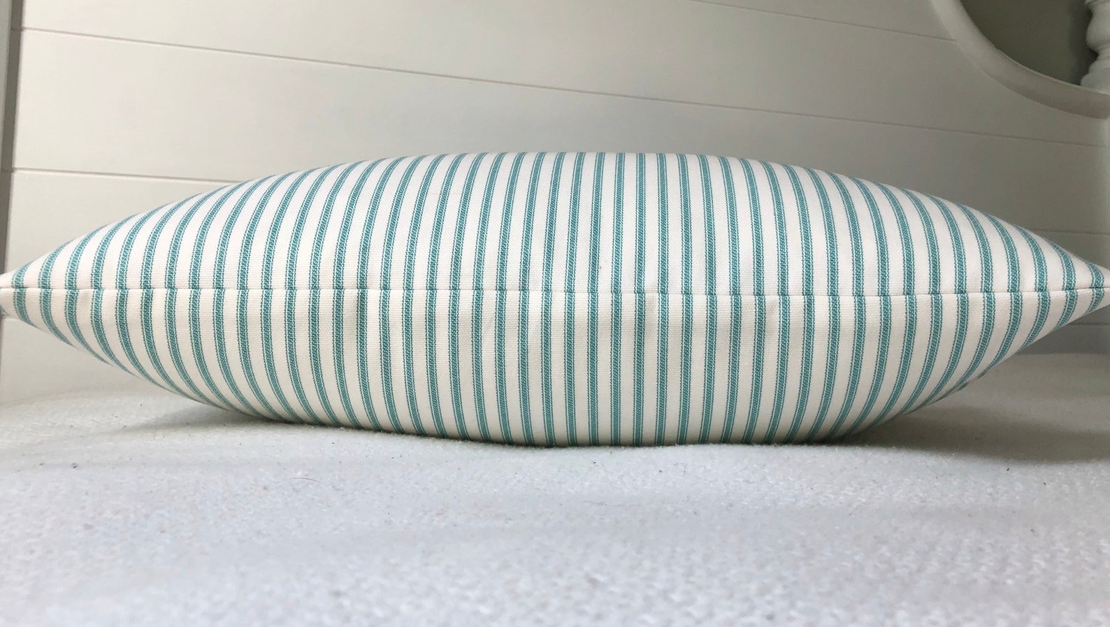 Aqua Lumbar Pillow Cover 12x20 Pillow Coverturquoise Ticking Etsy