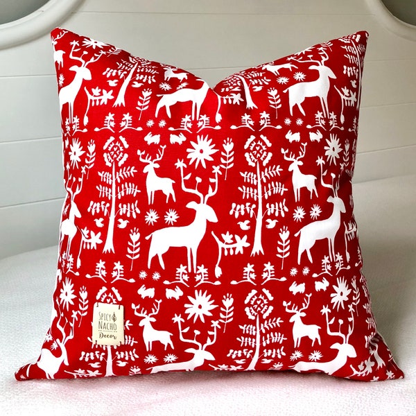 Fundas de almohada de Navidad 20x20 ~ Almohadas de vacaciones ~ 20x20 Funda de almohada ~ Funda de almohada de vacaciones ~ Funda de almohada de lanzamiento ~ Almohada de reno blanco rojo