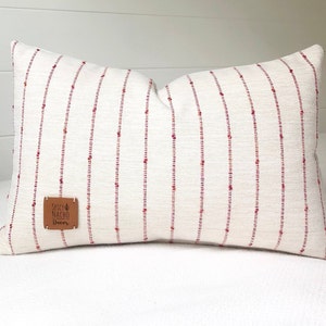 Lumbar Pillow Covers 12x16~Textured Pillow Cover in Creamy Tan and Red Stripe Pillow Cover~Throw Pillow Cover Striped