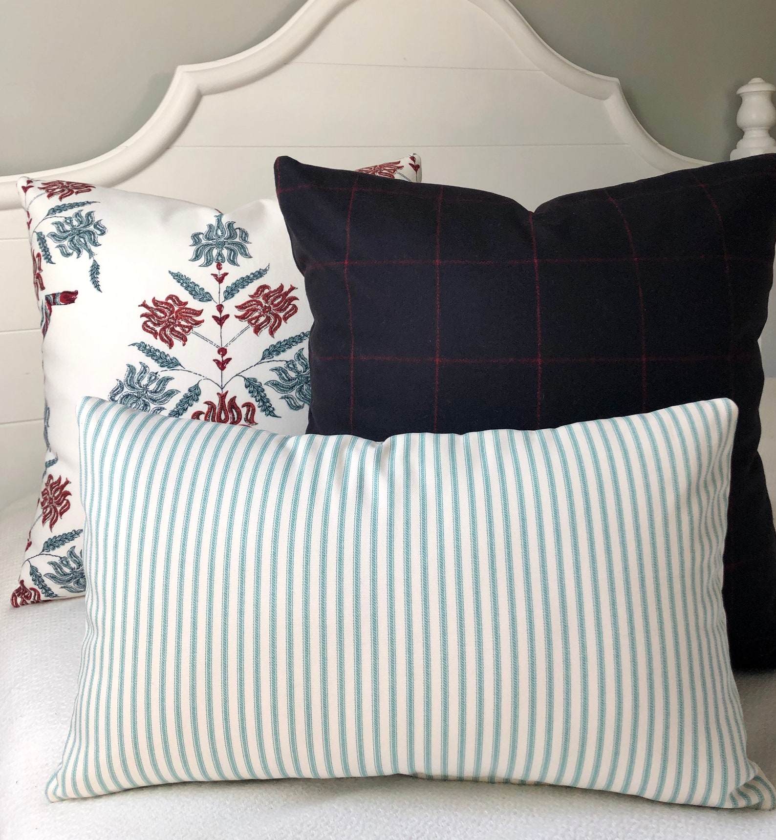 Aqua Lumbar Pillow Cover 12x20 Pillow Coverturquoise Ticking Etsy