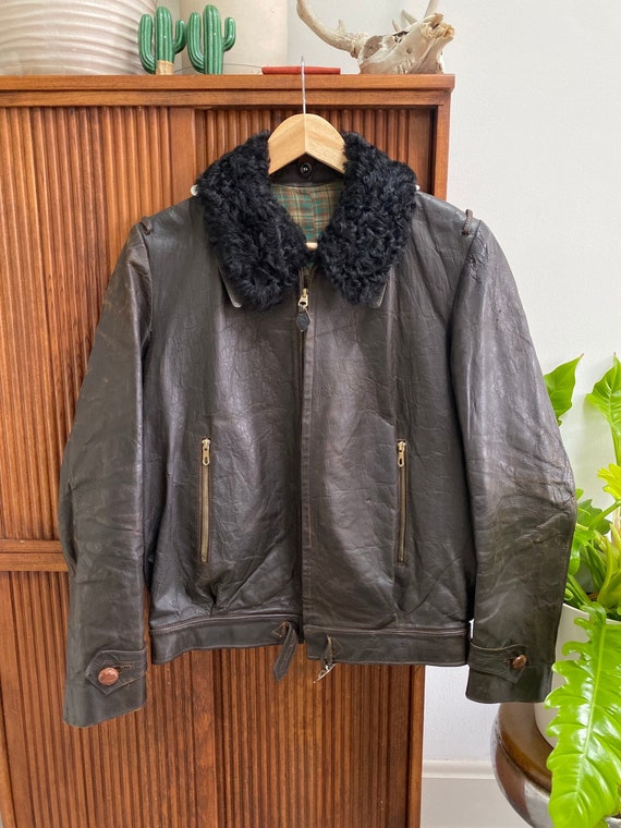 RARE 1940s Horsehide Fur Collar Flannel Lined Germ