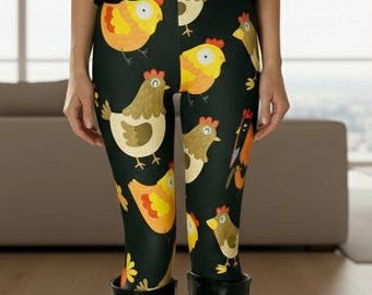 Chicken Rooster Leggings - High Waisted - Buttery Soft - Womens Signature Yoga Pants