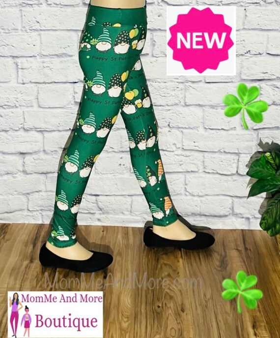 NEW Girls S/L St. Patrick Day Gnome Leggings, Kids School Yoga