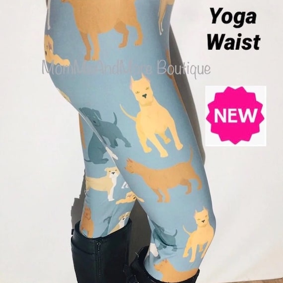 NEW OS/TC Womens Dog Leggings, Pit Bull Dog Printed Leggings, Soft Yoga  Pants, Terrier Bread Leggings, Exclusive Leggings, Blue/tan 