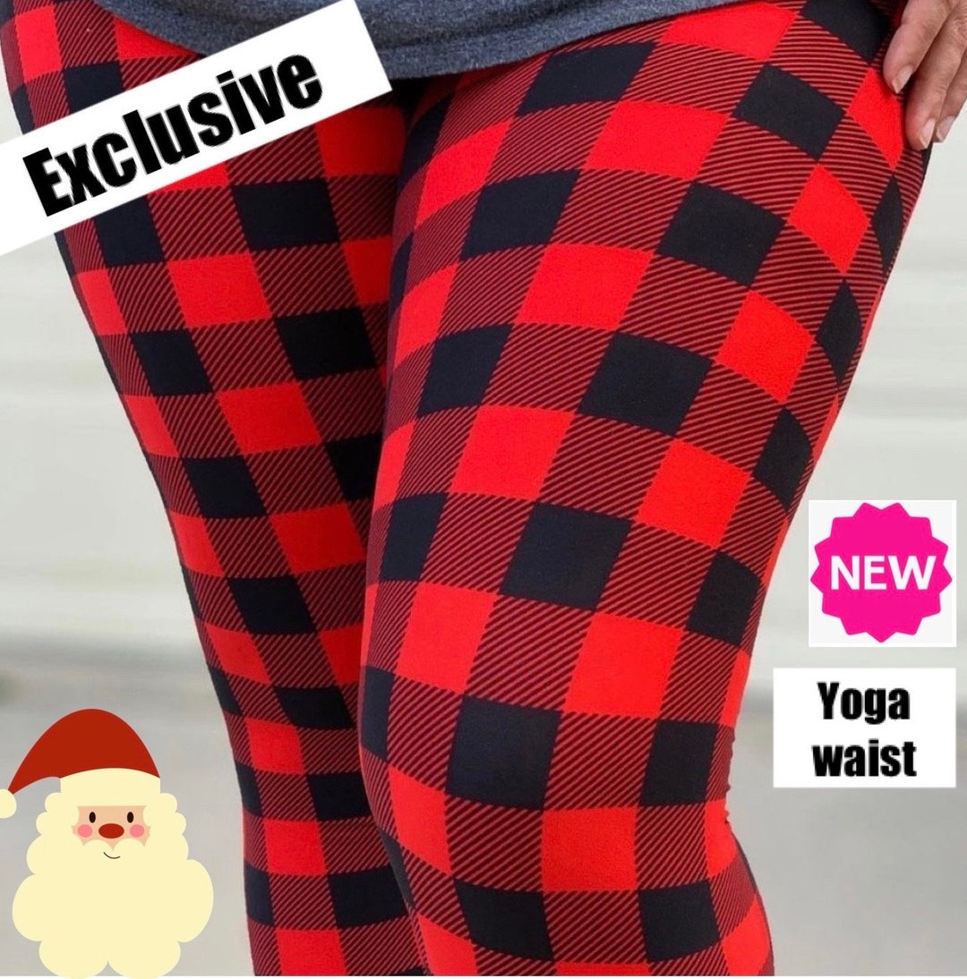 NEW OS/TC Womens Red Plaid Christmas Leggings, Holiday Leggings