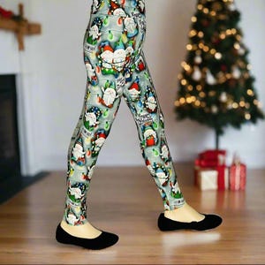 Girls Christmas Leggings: Santa Gnome - Buttery Soft Yoga Waistband