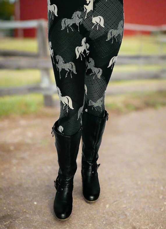 NEW Womens Horse Leggings Western Farm Ranch Cowgirl Horse Riding Equestrian Leggings Yoga Waist Pants Black white Size Os plus Etsy