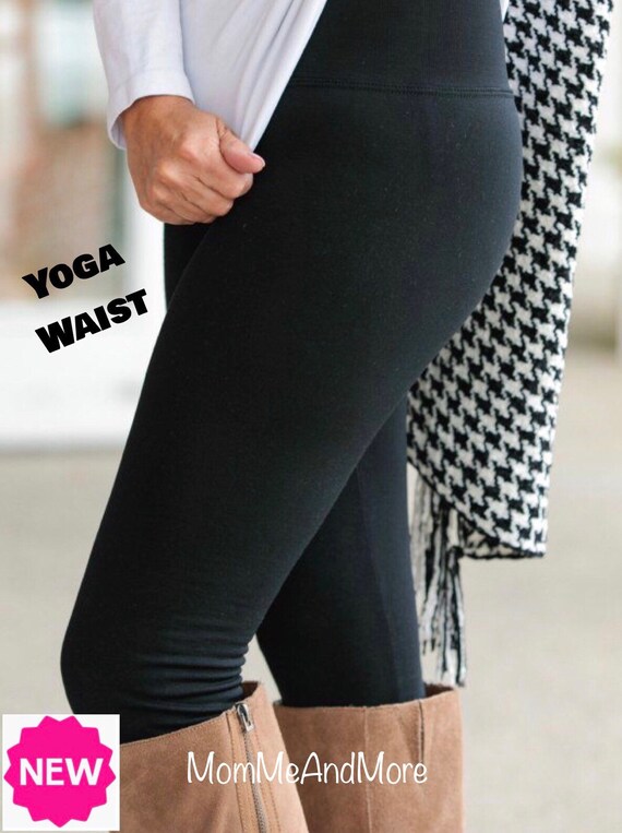 Solid Black Leggings Yoga Waist 