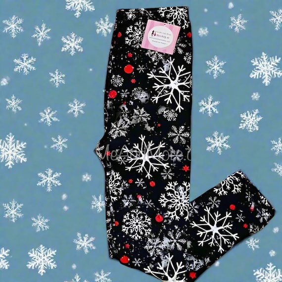 NEW Girls Christmas Snowflake Leggings Holiday Leggings Kids Soft Yoga Pants Black white Sizes S L Mom and Me Leggings Etsy