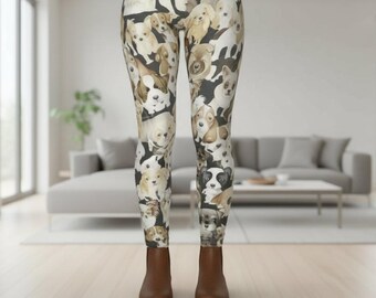 Dog Printed Leggings - High Waisted - Girls Buttery Soft Yoga Pants - S/L