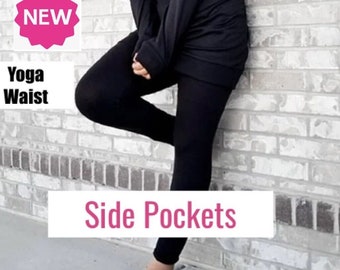 NEW Womens OS/TC Black Pocket Leggings, Soft Yoga Pants, Exclusive Leggings, Solid Black