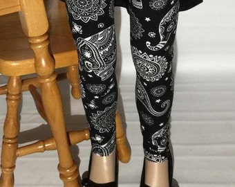 NEW Girls Best Leggings, Kids Elephant Print Leggings, Soft Yoga Pants Tights, Black/White, S & L
