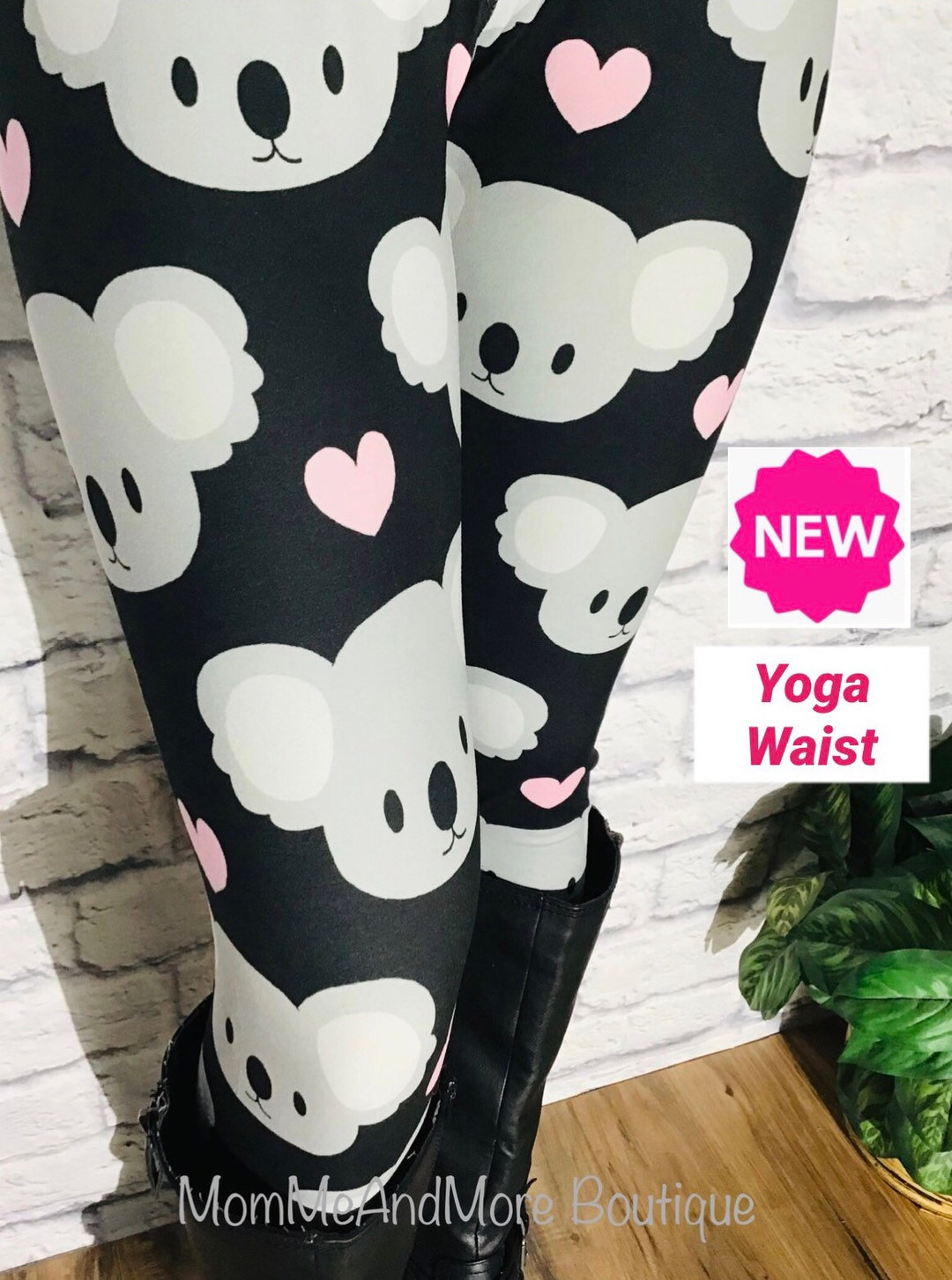 NEW Womens OS/TC Koala Bear Leggings, Valentines Day Pink Heart Leggings, Yoga Waist Leggings ...