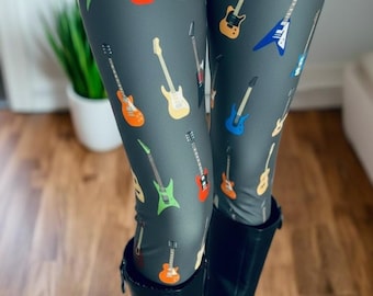 Guitar Leggings - High Waisted - Buttery Soft Yoga Pants for Women - OS/TC/TC2