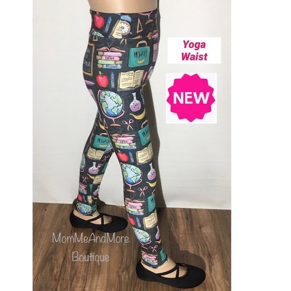 NEW Girls S/L Back to School Printed Leggings, Kids School Yoga