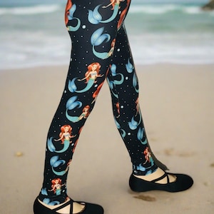 NEW Girls Mermaid Leggings, Free Shipping, Nautical Leggings, Kids Soft Yoga Pants,  Black/Blue/Red, Mommy and Me Leggings, Sizes S/L