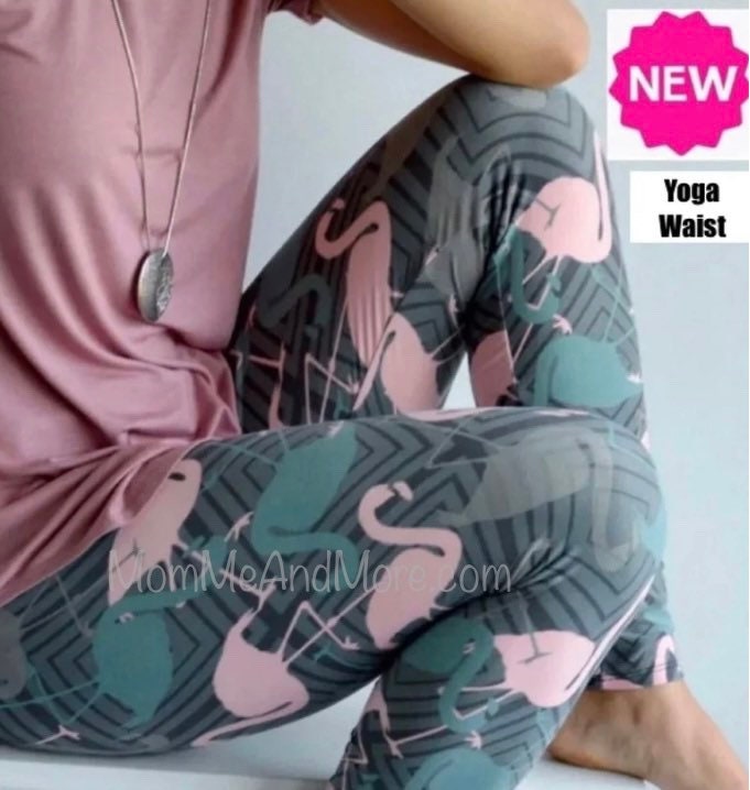 NWT Flexi Lexi Women's Blue Pink Flamingo Print High Rise Yoga Leggings Sz  M