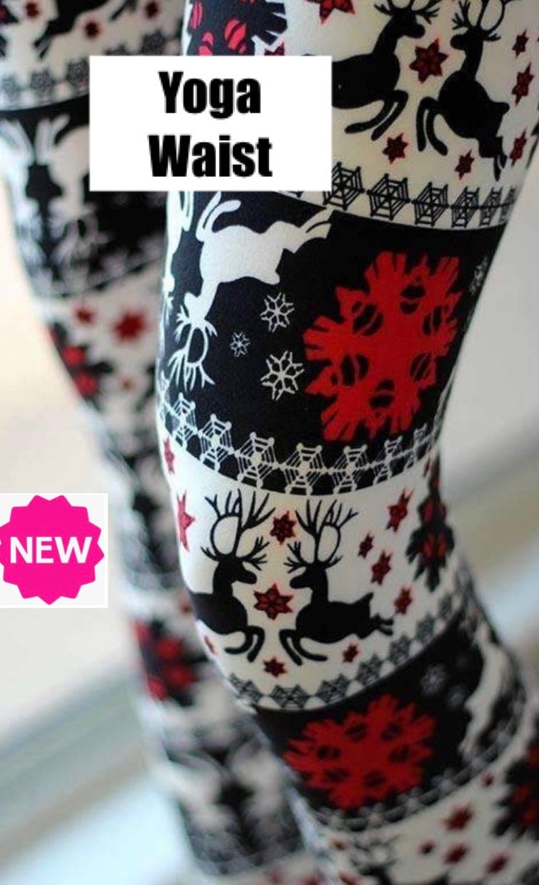 Imbry Womens Printed Reindeer Santa Ugly Christmas Leggings Funny