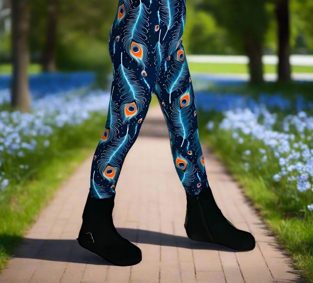 NEW Girls Peacock Leggings Kids Soft Yoga Pants Blue orange Sizes S L Etsy