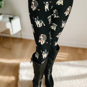 NEW Womens Dog Leggings, Pug Bulldog Terrier Spaniel Schnauzer Hound Dog Leggings, Soft Yoga Pant, Mommy and Me Leggings, Black/White