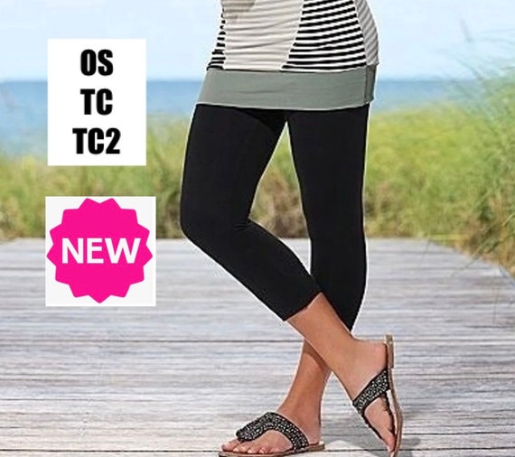 NEW Womens OS/TC/TC2 Black Capri Leggings, Solid Black Crop Pants