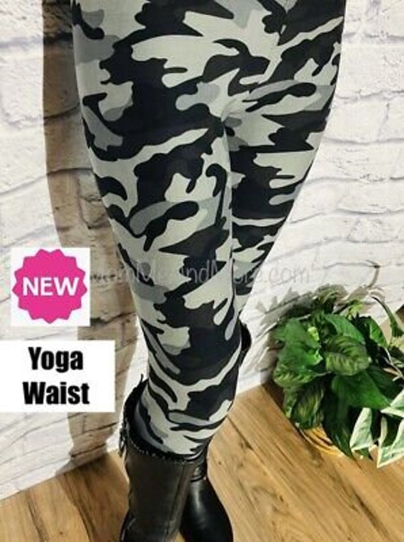 NEW OS/PLUS Womens Gray Camo Leggings, Soft Yoga Waist Camouflage Pants,  Gray/black -  Australia