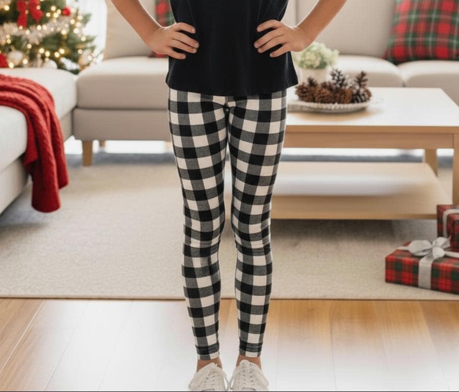 Black Plaid Christmas Leggings High Waisted Luxury Soft Yoga