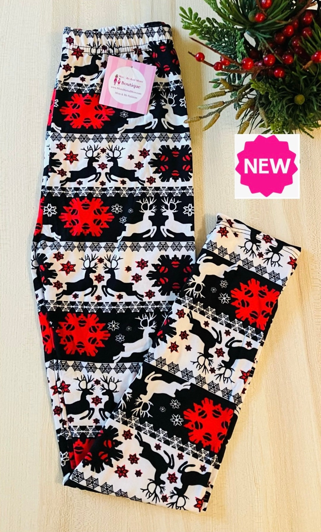 NEW Girls S/L Christmas Reindeer Leggings, Kids Holiday Yoga Pants