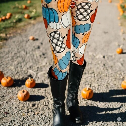 Fall Pumpkin Leggings, High Waisted, Buttery Soft, Women's Yoga Pants, Sizes OS/TC/TC2