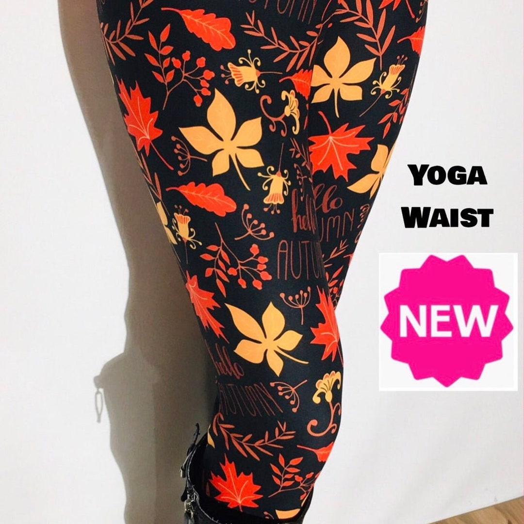 NEW OS/TC/TC2 Womens Thanksgiving Leggings, Fall Hello Autumn Oak Leaf  Leggings, Soft Yoga Waist Pants, Black/orange -  Australia