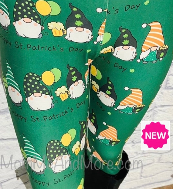 NEW OS/TC/TC2 Womens St Patrick Day Leggings, Gnome Shamrock