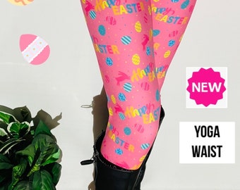 NEW OS/TC/ Womens Easter Leggings, Happy Easter Egg Leggings, Exclusive Leggings, Soft Yoga Pants, Mom and Me Leggings, Pink