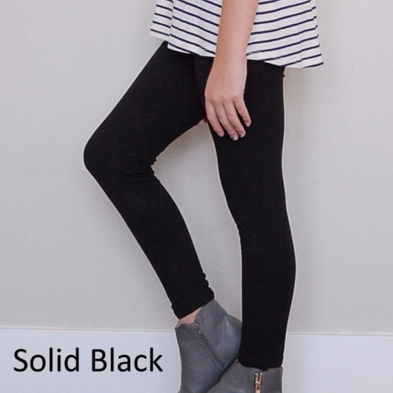 NEW Girls S/L Solid Black Leggings, Kids School Yoga Pants, Black