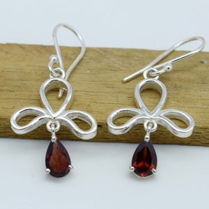 Solid Silver Red Garnet Real Gemstones Earring wedding jewelry highest item gift for sister knot Real Gemstones Faceted Garnet Earring