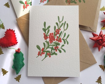Christmas Cards - Set of 6 "Mistletoe" Cards, Handmade, Folded Holiday Greeting Cards, Handmade Greeting Cards