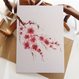 Card Set. Floral Card. Cherry Blossoms Folded Blank Note and Greeting Cards - Card texture options - Originally Hand painted