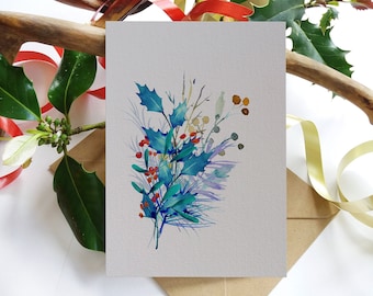 Christmas Cards. Set of 6 "Winter Leaves in Blue" Cards. Folded Blank Cards. Holiday Greeting Cards